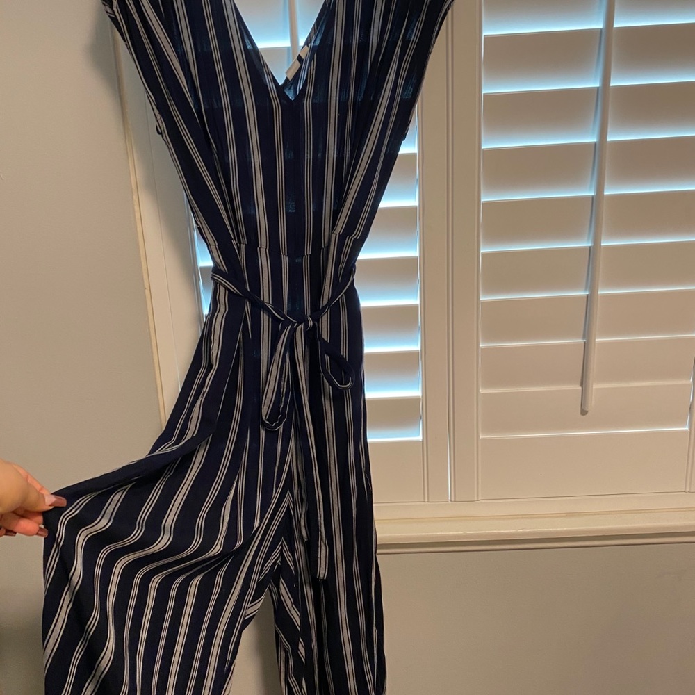 navy blue striped jumpsuit
